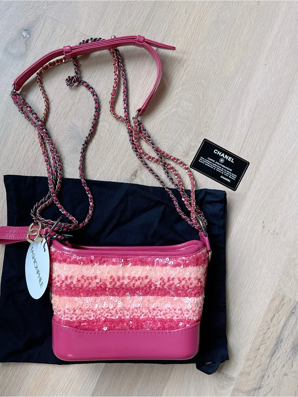 New-like CHANEL Sequin Calfskin Small Gabrielle Hobo Pink